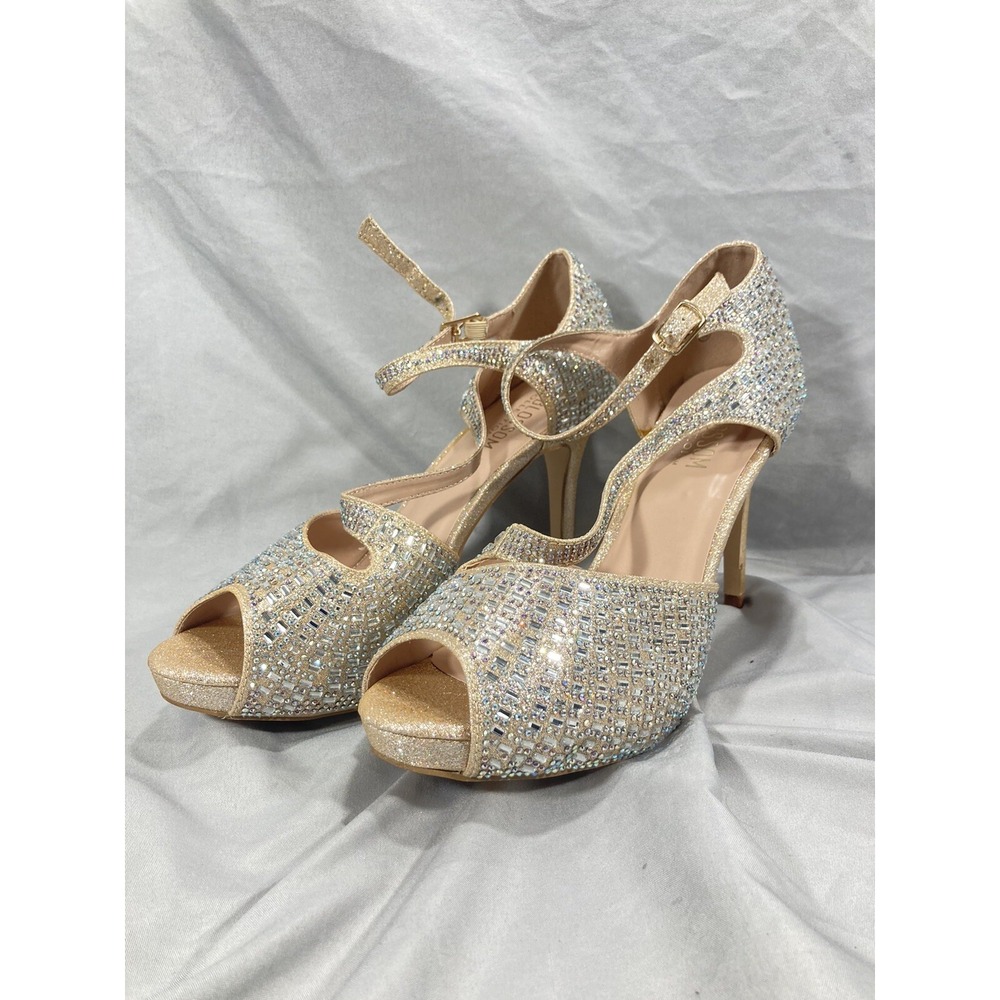 De Blossom Collection Gold Tan Sparkle Embellished Heels Size 10